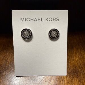 NEW Michael Kors Brilliance Pave Silver Black Circle Round Crystals Earrings